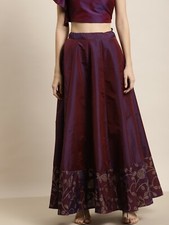 Women s Anarkali Skirt S Burgundy Gold Paisley Foil Maxi Bridal Bollywood