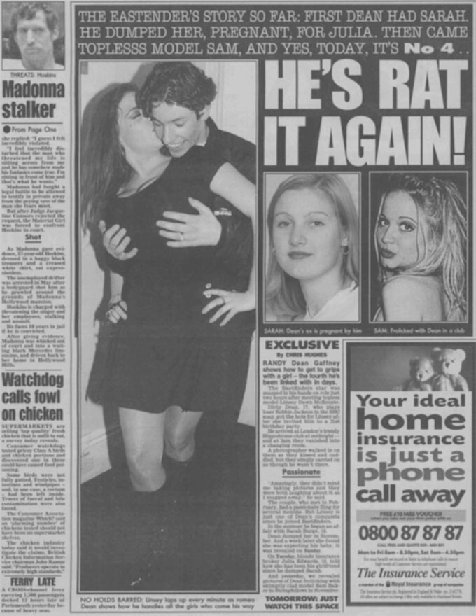 VERY RARE LINSEY DAWN MCKENZIE NEWSPAPER 1996 INFAMOUS KISS PHOTO
