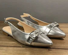 Top Moda Women's Garner-1 Slingback Flats Size 6.5 Silver Metallic Pointed Toe