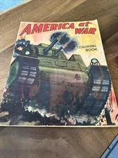 Vintage Saalfield AMERICA AT WAR WWII Coloring Book Tank Firing Large 11 X 14