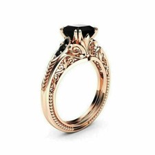 Women 14k Rose Gold Finish 2ct Princess Black Diamond Wedding Ring Size J-T