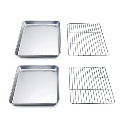 9'' x 7'' x 1'' Toaster Oven Pan with Rack Set of 4, Stainless Steel Compact ...