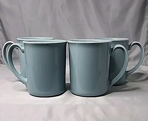 Vintage Corning NY Coffee Tea Mugs Cups Set of 4 Solid Blue Gray Stoneware