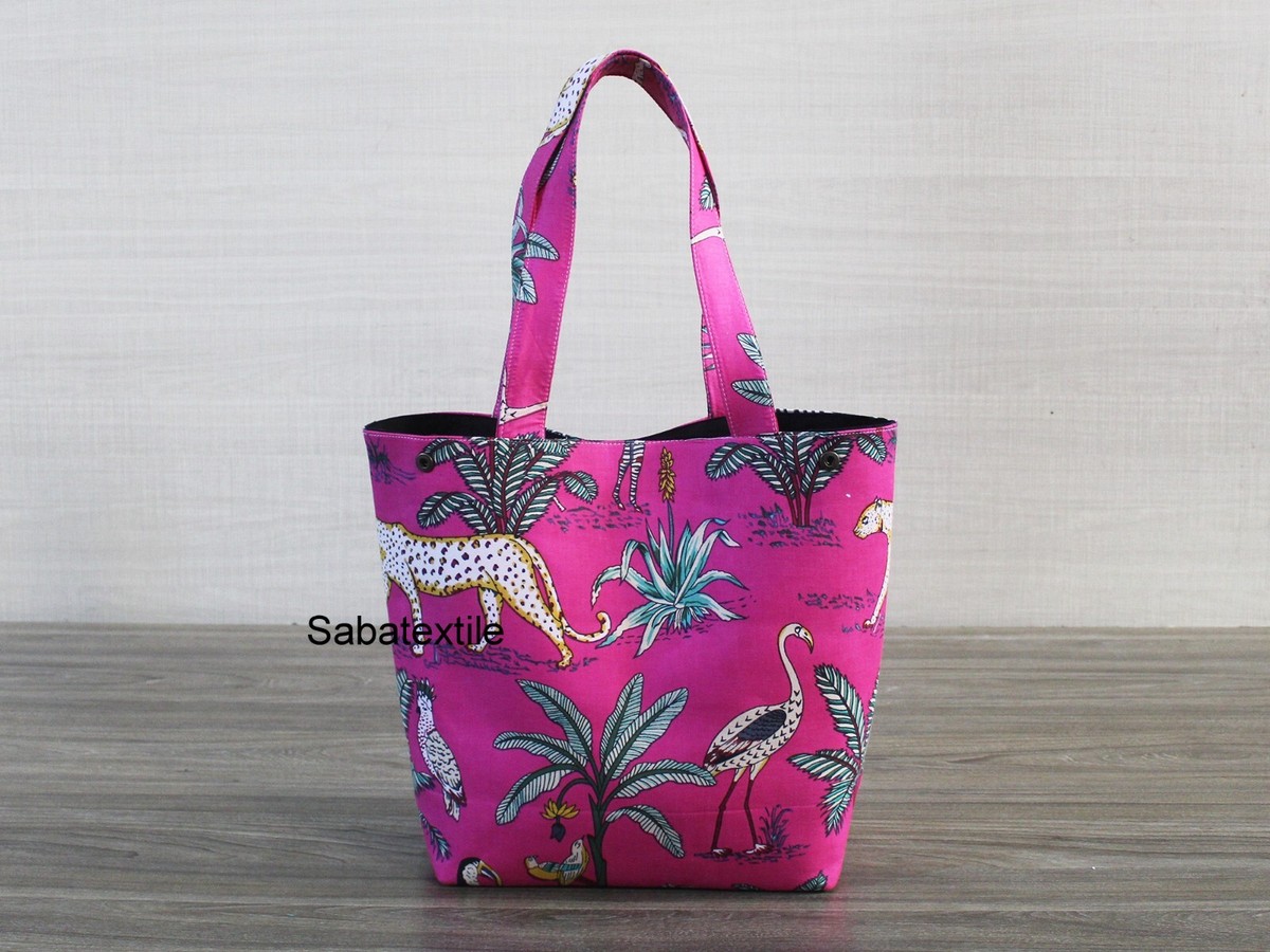 Indian Cotton Pink Forest Printed Women's Shopping Purse Handbag