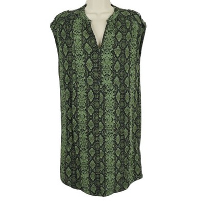 By Anthropologie Rachel Womens XS Green Snakeskin Python Print V Neck Dress