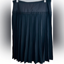 Marc Jacobs Black Pleated Skirt w/grosgrain ribbon, black embellishment size 10