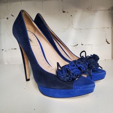 Mui Mui Blue Velvet Peeptie Stilettos Size 40.5
