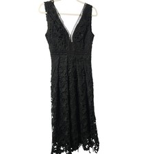 Romeo & Juliet Couture Dress Womens M Black Lace Floral Midi Fit Flare Party