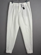 Banana Republic Pants Womens 4L White Pleated Tapered Cuffed Dress Trousers Work