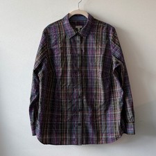 Talbots Womens 1X Plus Button-Up Plaid Long S...