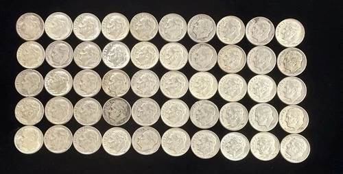 Roosevelt Dimes Mixed Dates 90% Silver 50 Coin Lot