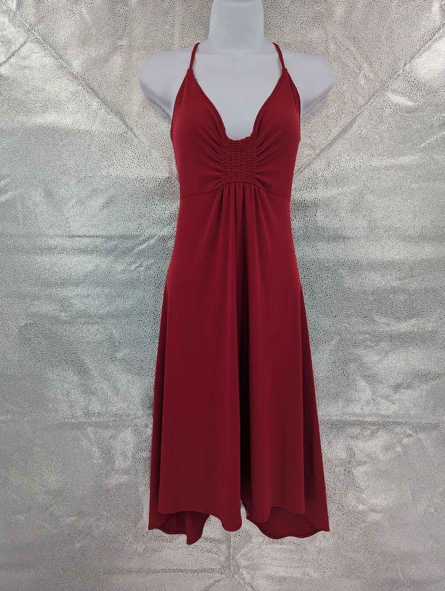 Moda International Dress Womens Small Red Halter Open Back Handkerchief Hem  | eBay