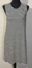 Saint Tropez West Dress Womens Medium Navy Stripe Sleeveless Shift Knee Length