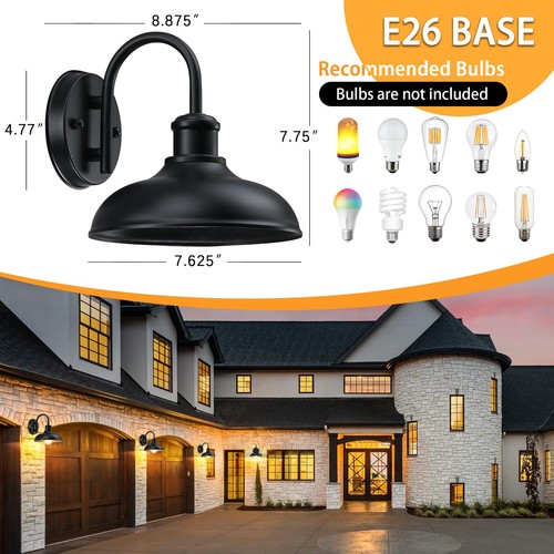 Gooseneck Outdoor Light Fixtures, 2-Pack Farmhouse Barn Lights for Porch, Ind... - Afbeelding 5 van 9