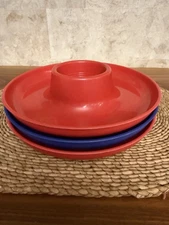 Set of 3 Great Plate BPA Free Plastic Snack Trays USA Made- 2 Red & 1 Blue