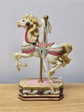 1980's Carousel Horse With Ribbons Poly Resin Figurine on Stand