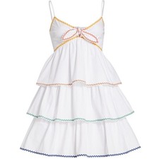 SBetro White Ruffle Tiered Sleeveless Boho Camisole Cami  Mini A Line Dress Sz S