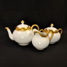 Schumann Bavaria Teapot & Sugar w/Lids & Creamer Elegant Gold on White 1918-1929