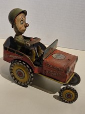 G.I. Joe Jouncing Jeep Unique Arts Vintage 1940 s Wind Up Tin Toy Works