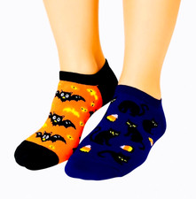 Halloween Black Cat Bat Low Cut Socks 2 Pair Set Women  s One Size