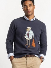 Brooks Brothers Navy Crewneck Sweatshirt Golf Sheep Graphic 100 Cotton Mens LG