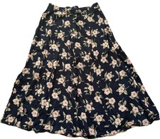 Vintage Navy Blue Sag Harbor Floral Skirt Size L Large