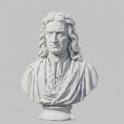 Sir Isaac Newton Büste - Skulptur in weißer Steinoptik des legendären Wissenschaftlers