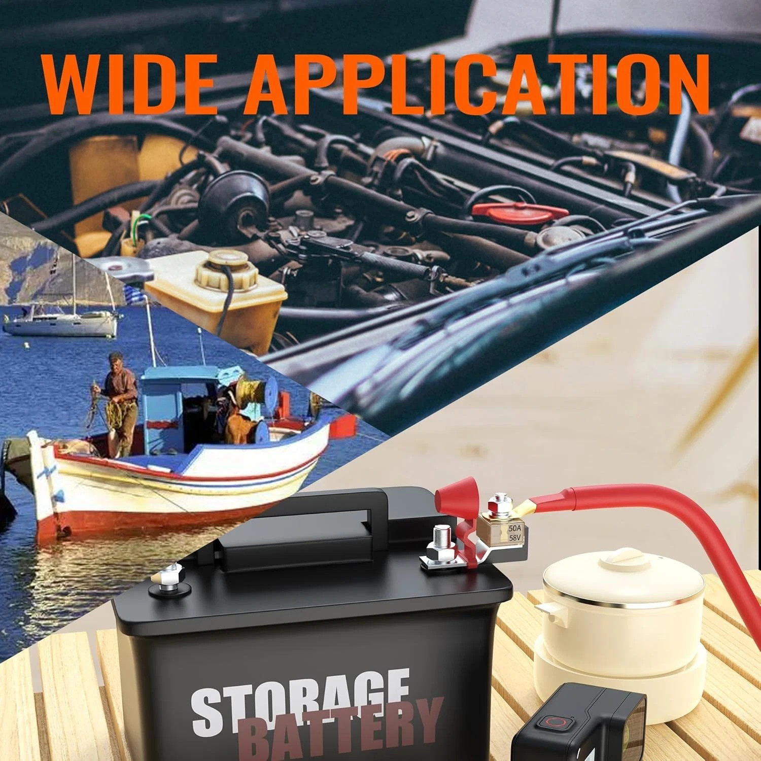 Joinfworld MRBF Terminal Fuse Block 50A 58V DC Battery 50A, Red&Silver