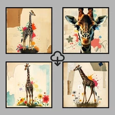 Set 4 Realistic Digital Wall Art Print Giraffe Home Decor Printable Instant #109