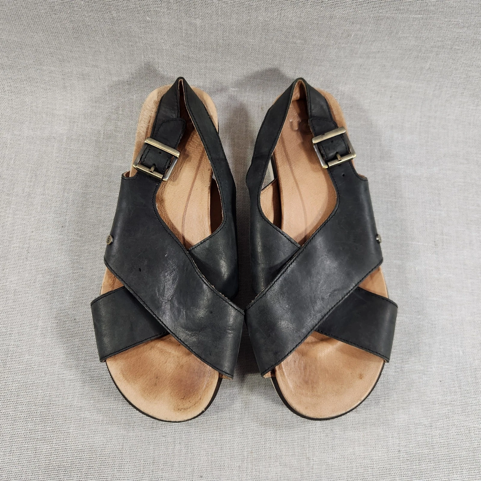 Sandali donna UGG Kamile con cinturino incrociato misura 8 fibbie in pelle nera 1092259