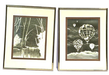 Coppia Palloncini Vintage 3D Illusione Ottica Arte e Ruscello di Montagna Incorniciati 14"