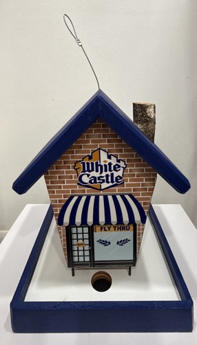 White Castle Wooden Bird Feeder Blue White 12”x 8.75”x 8.75” Indoor or Outdoor
