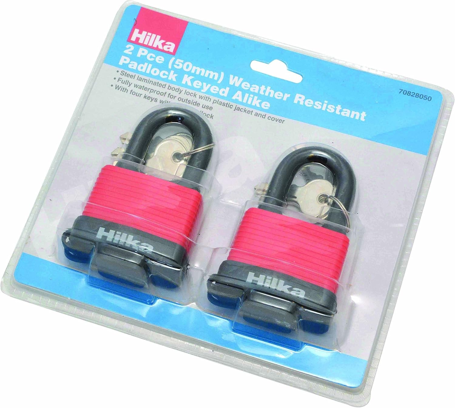 Hilka 70828050 Weather Resistant Keyed Alike Padlock (2-Piece), Yellow, 50mm