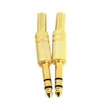2 Pack 1/4" Male Stereo TRS Audio Cable Jack Spring Solder Connector Gold Plugs