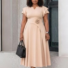 Casual Dresses for Women Flowy Flare Cocktail Party Dress 3D Flower Ruffle Hem