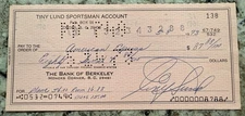 NASCAR Vintage SIGNED Tiny Lund Original Check