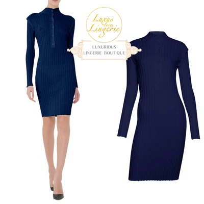 MERINO DETACH DRESS Wolford XS navy blue Kleid mit Wolle Knöpfen Abnehmbare Ärme - Bild 1 von 4