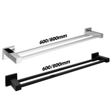 Single/Double Towel Rail Rack Square 600mm/800mm Wall Mounted Chrome/Black