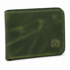 Men's Olive Green Full Grain Leather Bifold Wallet Handmade Snap Closure