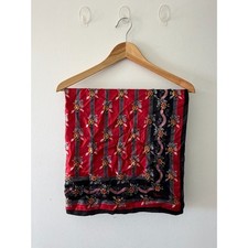 VERA NEUMANN Vintage 60s 70s 100 Silk Red Black Floral Signed Square Scarf