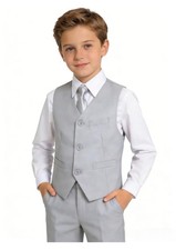 Boys Formal Suits Slim Fit Vest Pant Set for Kids Wedding Tuxedo 10 Years Gray