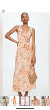 Mango MNG Floral Maxi Dress 8 Sleeveless Sun Cottage Boho Cotton Burnt Orange