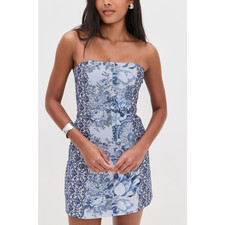 Alice + Olivia Violet Blue Polyester Strapless Seamed Mini Dress Size 10