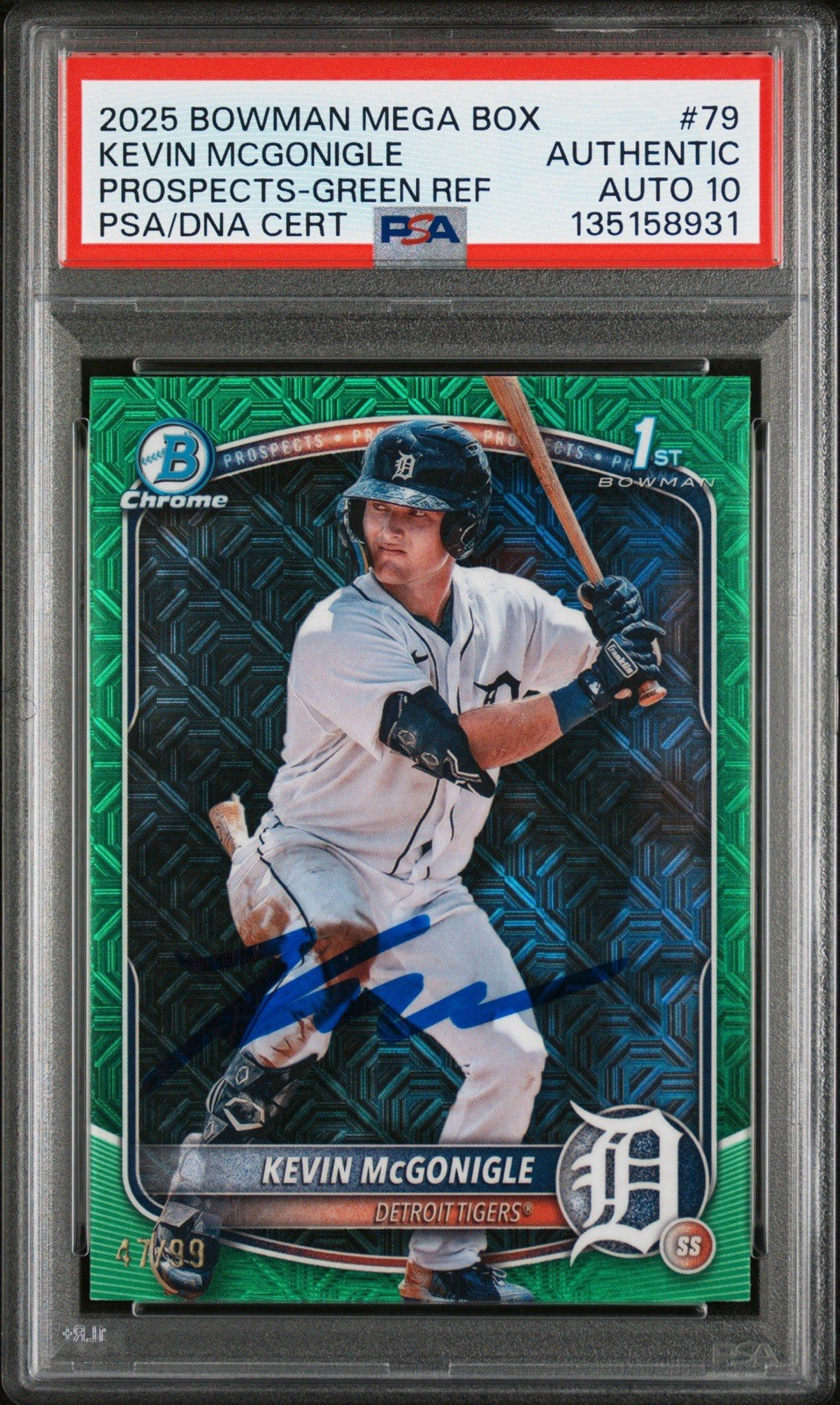 Kevin Mcgonigle 2025 Bowman Chrome AUTO PSA 10 GREEN MOJO /99 REFRACTOR #79