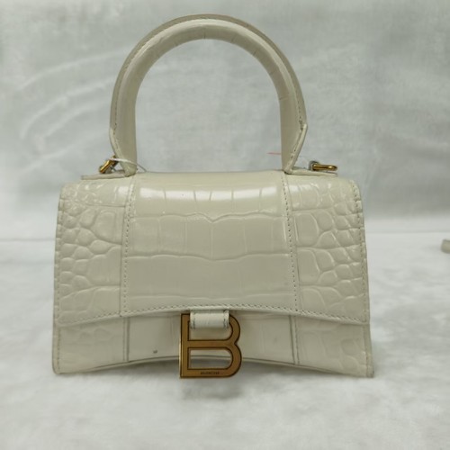 Authentic Balenciaga Hourglass XS Bag Off-White Croc Embossed Calfskin Gold