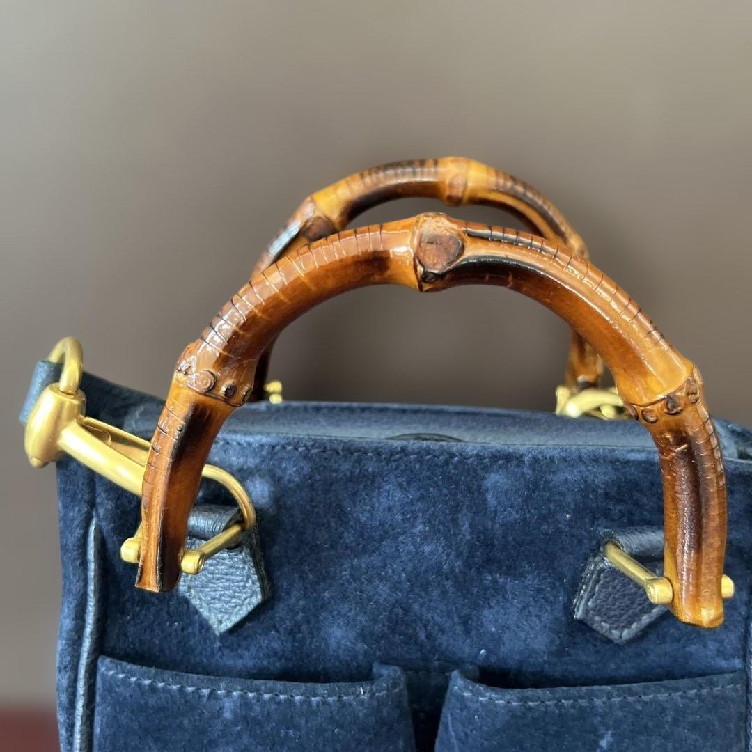 GUCCI Bamboo Mini 2Way Suede Crossbody Bag Navy Authentic Women's Handbag thumbnail 3