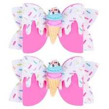 Ice Cream Hair Bow Clips, 3.4 Inch Sparkly Confetti Sprinkle Birthday Hair Bo...