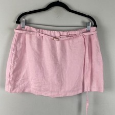 Abercrombie  Fitch Pink Linen Mini Skirt Tie Waist Size Large Cotton Lined