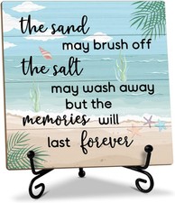 Beach Wooden Sign Desk Decor Wood Plaque with Support Summer