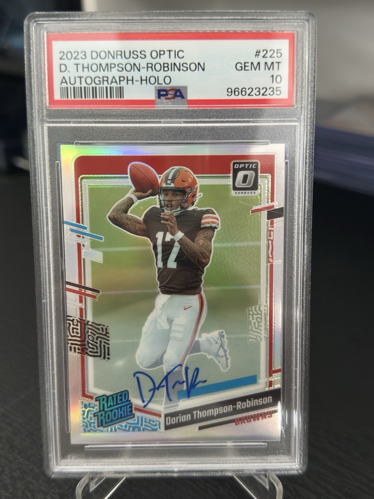 DORIAN THOMPSON-ROBINSON PSA 10 2023 DONRUSS OPTIC 225 HOLO ROOKIE AUTO RC /75